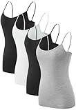 Air Curvey 4 Piece Women's Camisole Tops Basic Undershirts Camisoles Adjustable Spaghetti Strap Tank Top Black White Black Gray XL