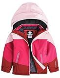 GEMYSE Girls Winter Coat Waterproof Windproof Girls Ski Jacket with Hood Kids Quilted Outerwear(Fandango Pink Patchwork,6/7)