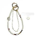 Crystal Phone Charm Beaded - Original Design Handmade - Detachable Anti Theft Strap - Hands Free Wrist Strap for Women - Fits for All Models, Free Tether Tabs included.(Gold Chain with Pearl)