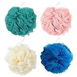 Loofah Sponge Shower Loofahs Bath Sponges Mesh Balls for Women Men Bathing Accessories Body Wash Back Scrubber 50g 4 Colors Soft Pouf Body Scrubber Loofahs Puff Pack, Exfoliate, Cleanse, Soothe Skin.