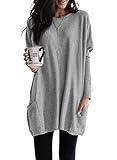 Dokotoo Womens Tops Long Sleeve Shirts Fall Outfits for Women 2024 Tunics Tops Blouse Fashion Oversized Sweatshirt Tshirts Long Tops Tunic with Pockets Tops for Leggings Fall Clothes Gray L