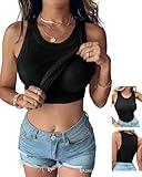 CHICME Tank Tops with Built in Bras Athletic Tank Tops for Women Ribbed Tank Top Running Tops Black-L