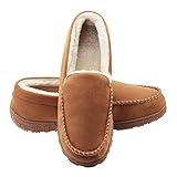 Moccasins for Men House Slippers Indoor Outdoor Plush Mens Bedroom Shoes with Hard Sole Beige 13 M US