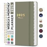 2025 Planner Weekly and Monthly, Jan 2025 - Dec 2025, Hardcover 2025 Calendar Planner Book with Monthly Tabs, Inner Pocket, Aesthetic Planner 2025 for Office Home School Planning - A5 (6.3" x 8.5"), Spiral Bound, Green