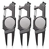 Poen 3 Pcs 7 in 1 Golf Divot Tool Golf Divot Repair Tool Ball Marker Golf Accessories for Men, Bottle Opener, Club Brush, Groove Cleaner for Golf Lovers