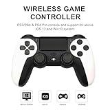 Snail Bear Wireless PS4 Controller, Game Controller Compatible with Playstation 3, Playstation4/Pro, Android, Dual Vibration, Audio, Six-axis Motion Sensor (White)