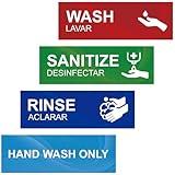 Magicfour Wash Rinse Sanitize Sink Labels, 4 Pack 3 Compartment Sink Waterproof Sticker Signs for Wash Station, Commercial Kitchens, Restaurant, Food Trucks, Busing Stations, Dishwashing