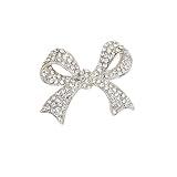 Elegant Crystal Bow Brooch Pin for Women,Vinage Sparkly Rhinestones Brooches Pins Beautiful Lapel Pins Dress Suit Shirt Ceremony Clothes Accessories Jewelry (Silver Crystal Bow Brooch)