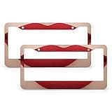 2Pcs Sexy Vampire Red Lips2 Hole License Plate Frames Fangs Halloween Car License Plate Cover Universal Aluminum Frame for Front and Rear Car Tags Accessories for US Vehicle Standard
