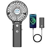 HandFan 5200mAh Portable Handheld Fan, Personal Hand Held Makeup Fan, Foldable Small Desk Fan, Rechargeable Fan Detachable Handle Design, Cooling Fan for Travel, Outdoors, Indoors-Black&Transparent