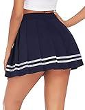 Avidlove Womens Pleated Skirt High Waisted School Girl Skirts Navy Blue Pleated Skirt(Navy Blue；S)