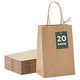 GSSUSA Brown Paper Bags 5.25x3.75x8 20Pcs, Small Gift Paper Bag with Handles Bulk, Graduation Gift, Sturdy Kraft Paper, Retail Shopping Bags, Party Favor, Christmas