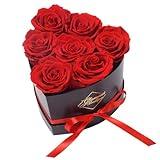 GLAMOUR BOUTIQUE 7-Piece Flowers Forever Heart Shape Box - Preserved Roses, Immortal Roses That Last A Year - Rose Eternal Preserved Flowers for Delivery Prime Mothers Day & Valentines Day - Red