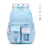 PIG PIG GIRL Girls Backpack, Lightweight Kids Backpack Kawaii School Backpacks Bookbag for Primary Elementary School,Age 6-14 years,Blue(Luggage Strap Ver)