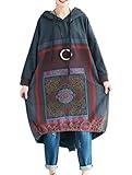 FTCayanz Women’s Oversized Sweatshirt Dress Hoodies Pullover Ethnic Printed Fall Dresses with Pockets Gray-1