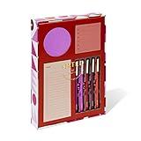 Noted by Post-it Printed Notes Gift Box, 4 Piece Set, Warm Colors, Includes Round Sticky Notes, Square Sticky Notes, Mini List Sticky Sticky Notes, 3-Pack Pens (NTD-BOX-SRD)