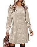 Zeagoo Tunic Dresses for Women 2024 Knit Sweater Dress Puff Long Sleeve Fall Dress Soft Warm Dress Casual, Khaki XL