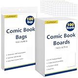 SUNEZLGO Current Comic Book Bags and Boards 100 Comic Book Sleeves and 100 Comic Book Boards, Acid-Free Clear Comic Book Storage, Comic Book Backing Boards 27 pt, Thick and Coated Comic Backing Board