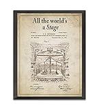 All the World's a Stage - Shakespeare Theatre Patent Art Print, Unframed, Drama Literary Inspirational Motivational Sign, Birthday Housewarming Christmas Gift, 8x10 Inches