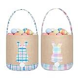 Easter Basket 2 Pcs Bunny Bags Canvas Egg Hunt Baskets for Easter Egg Hunts Decorations Candy Gifts Storage Reusable Grocery Bags (Blue+Pink)