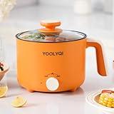 Hot Pot Electric Ramen Cooker: YOOLYQI 1.5 L Portable Lazy Pot, Dual Power Regulation , Suitable for Ramen,Noodles, Soup, Oatmeal Non-Stick Pot, Dorm, Office Must Have Multi Shabu Shabu Pot (Orange, 1.5 L)