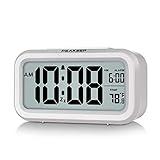 Peakeep Night Light Digital Alarm Clock Battery Operated with Indoor Temperature, Desk Small Clock (White)