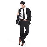 U LOOK UGLY TODAY Men's Party Suit Solid Color Prom Suit for Themed Party Events Clubbing Jacket with Tie Pants Black-L