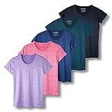 Real Essentials Womens Quick Dry Fit Dri Fit Active Wear Yoga Workout Athletic Tops Running Gym Exercise Ladies Short Sleeve Crew Scoop Neck Moisture Wicking Tees T-Shirt, Set 7, XL, Pack of 5