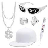 Goenb Solja Boy Hip Hop Costume Kit, Rapper Costume Accessories 80s 90s 2000s Hip Hop Costume Accessories for Men Women Adult (White)