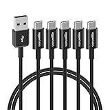 Amazon Basics 5-Pack USB-C to USB-A 2.0 Fast Charger Cable, 480Mbps Speed, USB-IF Certified, for Apple iPhone 16/15, iPad, Samsung Galaxy, Tablets, Laptops, 3 foot, Black