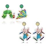 RLHRNDE 2 Pairs Cute Teacher Earrings for Women Unique Caterpillar Dangle Earrings Handmade Wooden Book Crayons Mouse Earrings Teachers Appreciation Day Gifts (A)