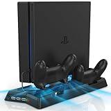 KEKUCULL Controller Charger Station for PS4/PS4 Slim,PS4 Vertical Stand with Dual Controller Charging Dock Station,Dual Cooling Fan and 3 USB Ports(Only for PS4+PS4 Slim)