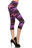 Leggings Depot High Waisted Floral & Space Print Leggings for Women-Capri-R555, Purple Galaxy, One Size