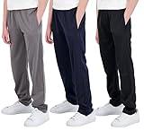 Real Essentials 3 Pack: Boys Active Tricot Sweatpants Track Pant Basketball Athletic Fashion Teen Sweat Pants Soccer Casual Girls Lounge Open Bottom Fleece Tiro Activewear Training -Set 3,L (14-16)