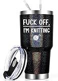 Gtmileo Knitting Gifts, F Off I’m Knitting 30oz Insulated Tumbler, Funny Gifts for Women, Gifts for knitters, Birthday Christmas Gifts for Women knitters Mom Grandma Sisters Aunt (Black)