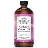 HERITAGE STORE Organic Castor Oil, Glass Bottle, Cold Pressed, Rich Hydration for Hair & Skin, Bold Lashes & Brows 16oz