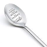 Coffee Book Gift Spoons for Women Men Drink Coffee Read Book be Happy Spoon for Son Coworker Coffee Book Lovers Gifts for Student Christmas Birthday Gifts Engraved Spoon