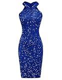 Women Club Night Out Dresses Glitter Strap Halter Dress Sequin Dress Royal Blue XXL