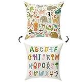 KongMoTree Cute Animal Alphabet Throw Pillow Case, Colorful Rainbow ABC Letters Decorative Cotton Linen Cushion Covers for Playroom Kids Couch Bedroom Nursery Toddler Classroom Decor, 18x18 Inch