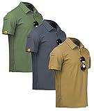 ZITY 3 Pack Mens Polo Shirt Short Sleeve Sports Performance Business Casual Golf Shirts for Men Collared Tactical T-Shirts Khaki Grey Green Large