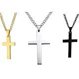 Colorful Bling 3 Pcs Cross Necklace - Silver, Black, Gold Pendant - Fashion Simple Christian Jewelry Gift-A