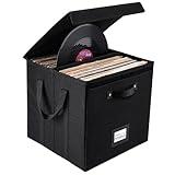 Homward Vinyl Record Storage Box, Vinyl Record Case for LP Album Storage, 13 Inch Linen Fabric Storage Crate Cube Bins with Lid for 120+ Single Records, Stackable & Collapsible Vinyl Record Organizer