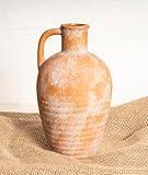 Terracotta vase with Handle, 10inch Boho Unique Textured Pottery, Farmhouse Antique Decorative Ceramic vases for Flowers, Centerpieces, Living Room.