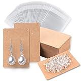 Earring Cards for Selling Including 120 Pcs Earring Holder Cards, 120 Earring Packaging and 240 Pcs Earring Backs, for Necklace/Jewelry Display, Jewelry Packaging 3.5x2.4 Inches (Brown)