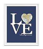 San Diego California Love Vintage Heart Map Art Print, Unframed, Customized Colors, Wedding Engagement Anniversary Housewarming Guestbook Gift, All Sizes