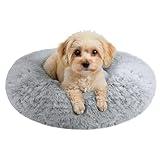JOLLYVOGUE Small Dog & Cat Beds for Indoor Cats, Donut Cuddler Warming Soft Dog Beds with Anti-Slip Bottom, Round Calming Fluffy Plush Faux Fur Cushion Bed for Small Medium Dogs (20", Smoke Grey)
