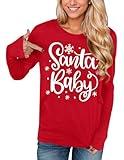 Christmas Womens Party Casual Sweatshirt Holiday Ugly Funny Long Sleeve Crewneck Graphic Raglan Red Shirts Santa Baby S