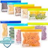 Qinline Reusable Food Storage Bags - 10 Pack Dishwasher Safe Freezer Bags, BPA Free Reusable Bags Silicone, Leakproof Reusable Lunch Bag for Marinate Salad Fruit Travel - 5 Sandwich 5 Snack Bags