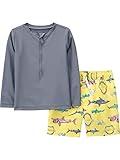 Simple Joys by Carter's Boys' Swimsuit Trunk and Rashguard Set, Dark Grey/Yellow Shark, 5T