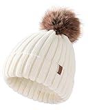 FURTALK Kids Winter Hat Toddler Knitted Pom Beanie Hat Cotton Lined Faux Fur Pom Pom Cap Baby Girls Boys Beanies